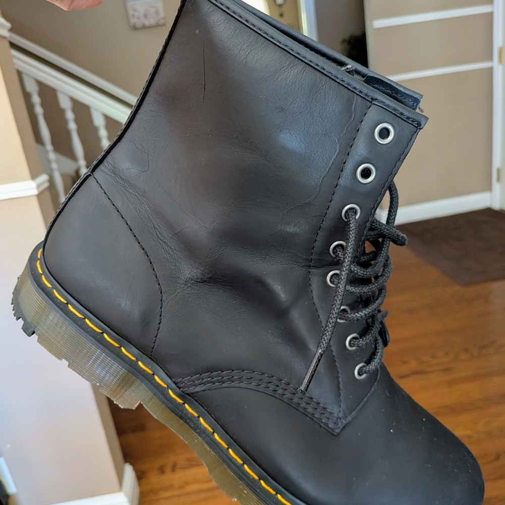 Black Lace-Up Boots with Yellow Stitching - Picture 6 of 6